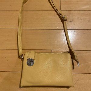 NWOT Faux Leather Yellow Shoulder Bag, Crossbody or Wristlet